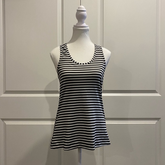 🤡BOGO🤡 Yoga Stretch Tunic Top in Black & White Stripe - Womens M - Picture 1 of 6